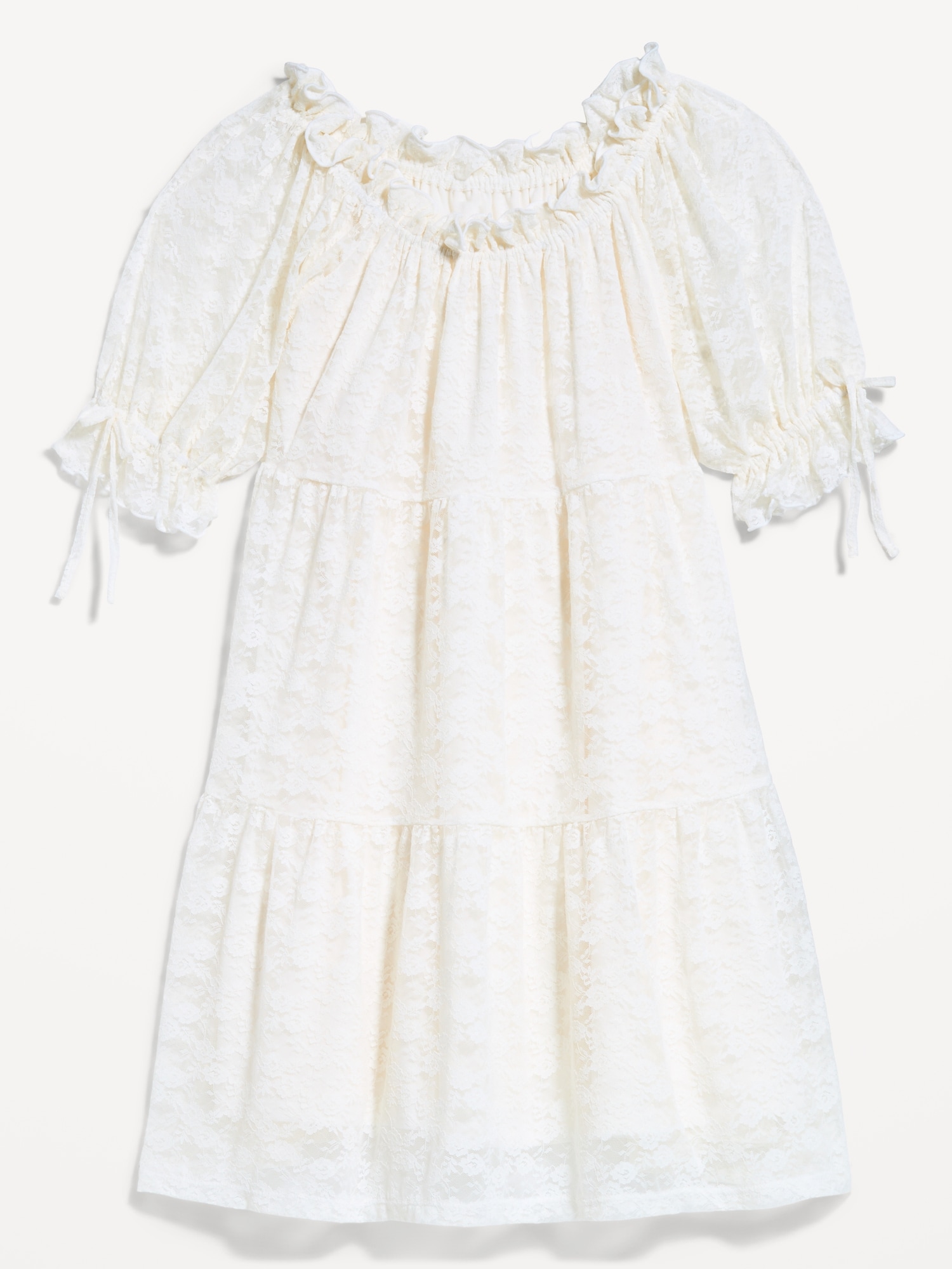 Lace Puff-Sleeve Mini Dress