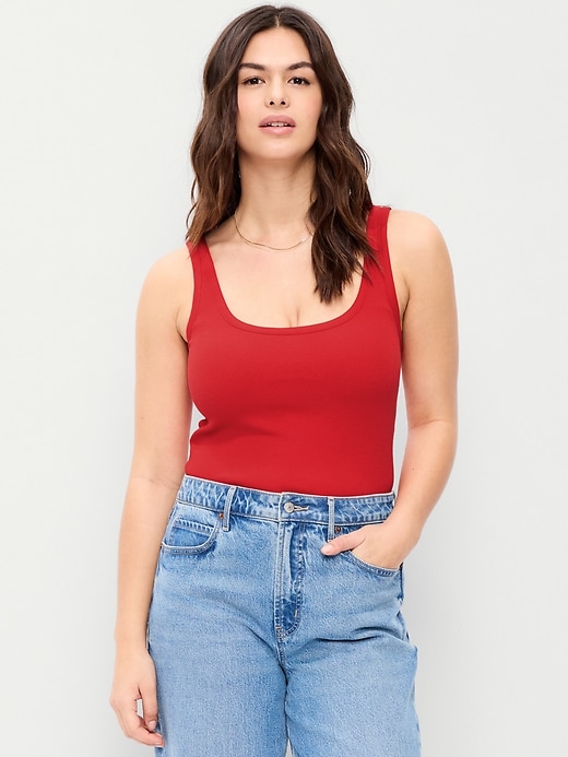 Image number 5 showing, First-Layer Ribbed Scoop-Neck Tank Top