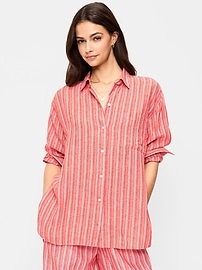 Image number 1 showing, Linen-Blend Loose Button-Down Shirt
