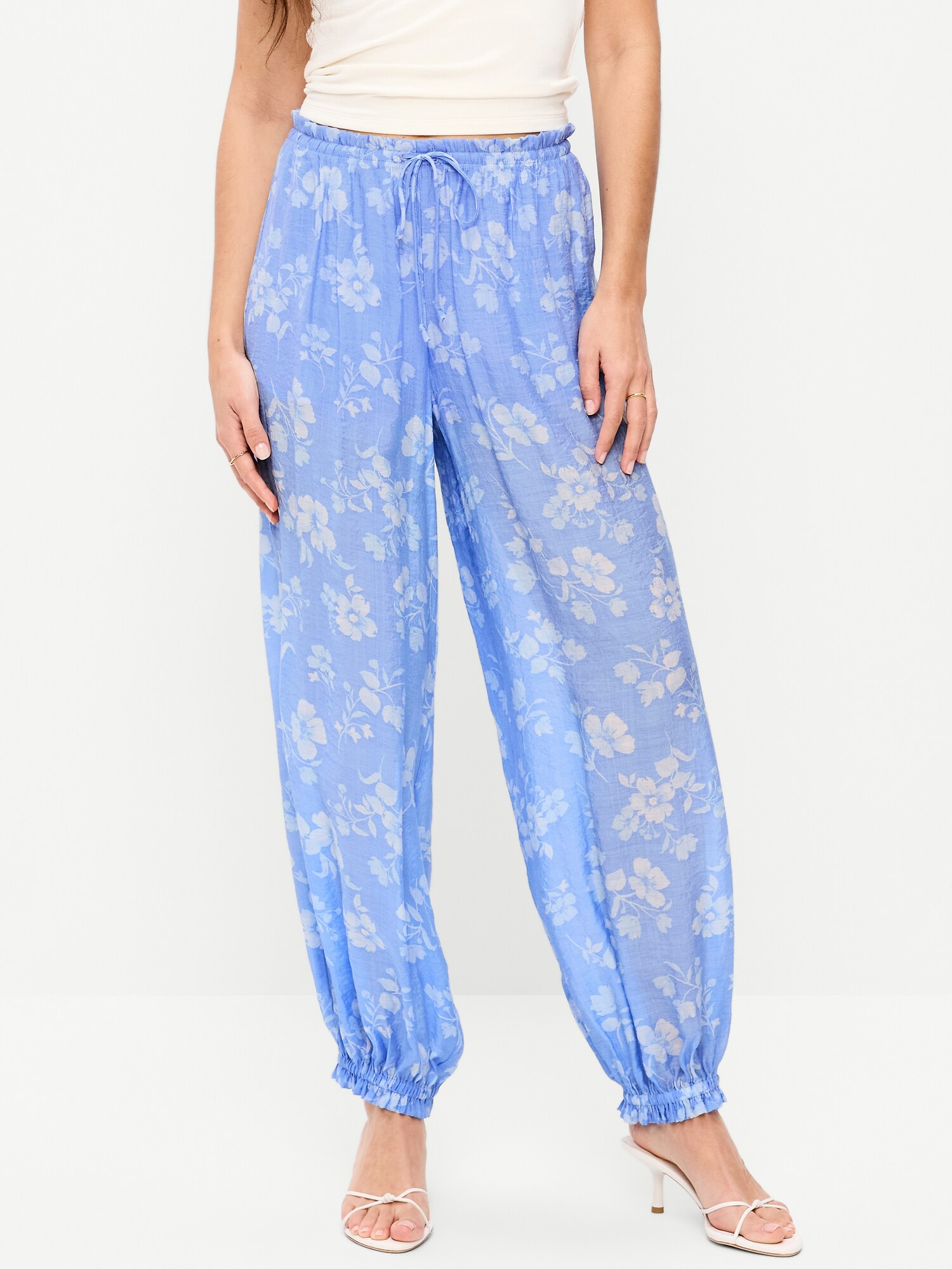 Женские брюки Old Navy High-Waisted Sheer Chiffon Harem, цвет: Синий с принтом — фото 2