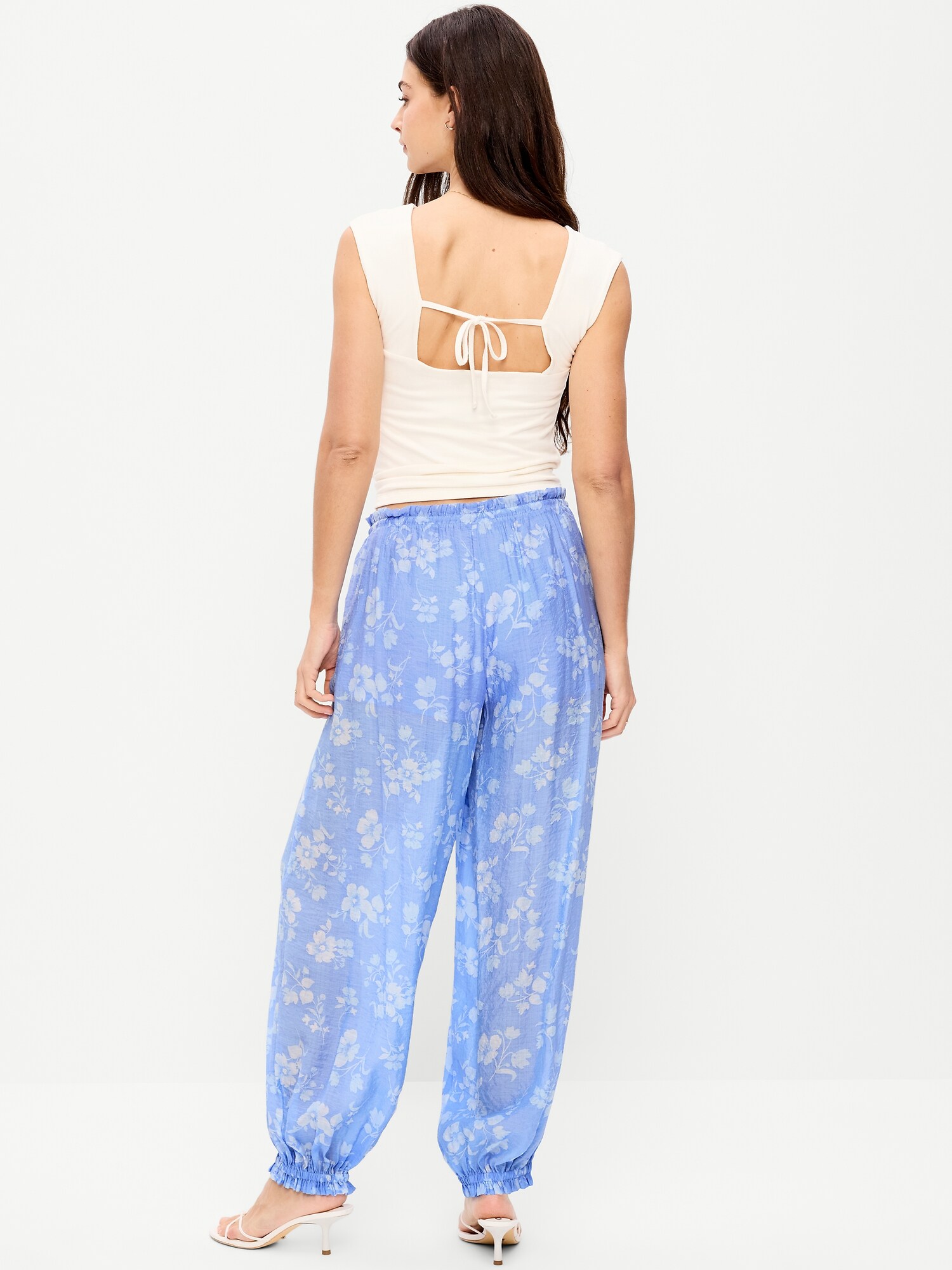 Женские брюки Old Navy High-Waisted Sheer Chiffon Harem, цвет: Синий с принтом — фото 3