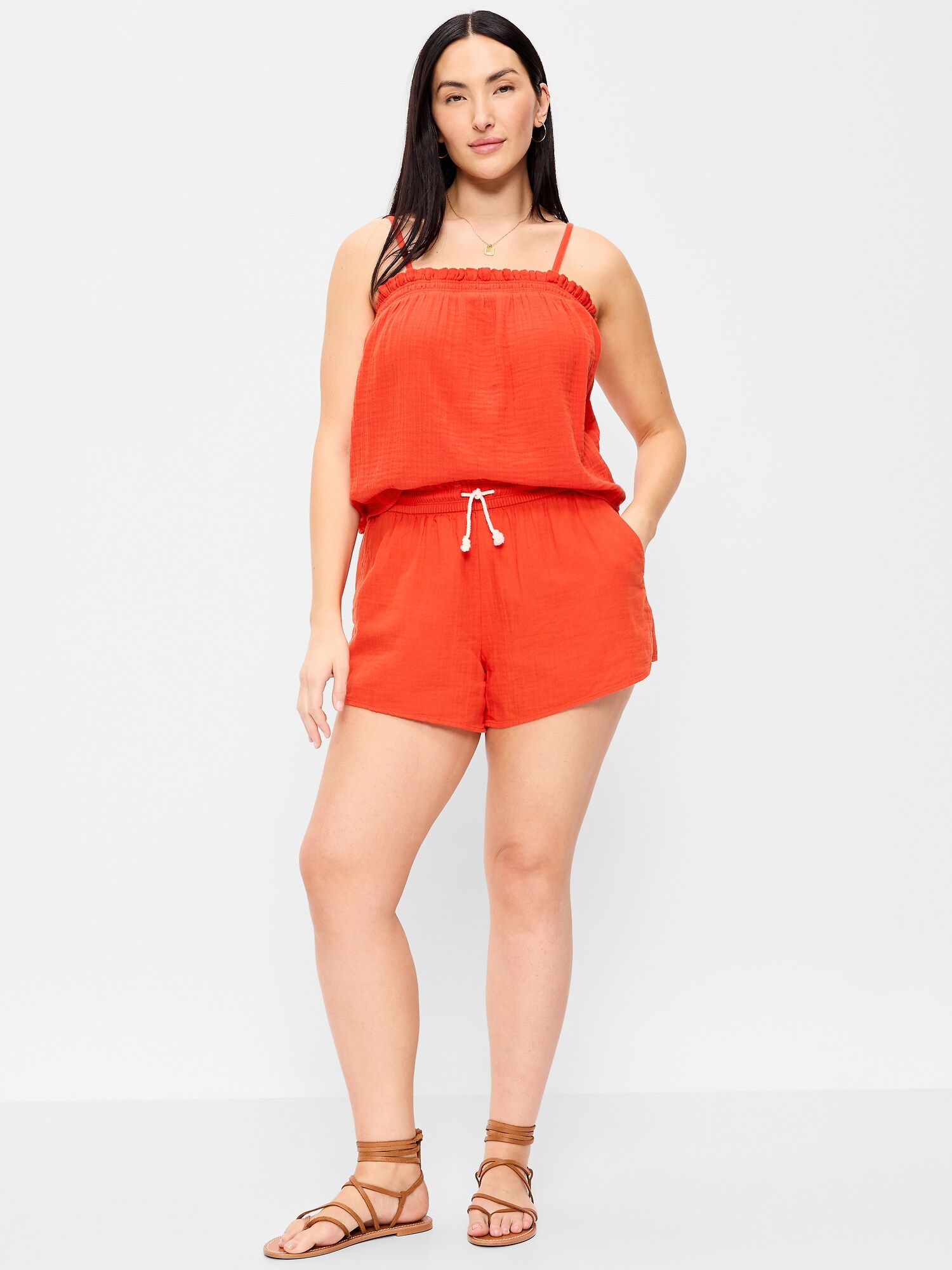 Женские шорты Old Navy High-Waisted Crinkle Gauze, цвет: Оранжевый — фото 4