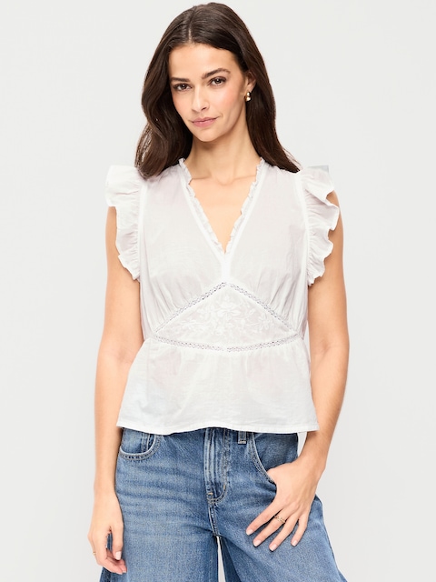Flutter-Sleeve Embroidered Top