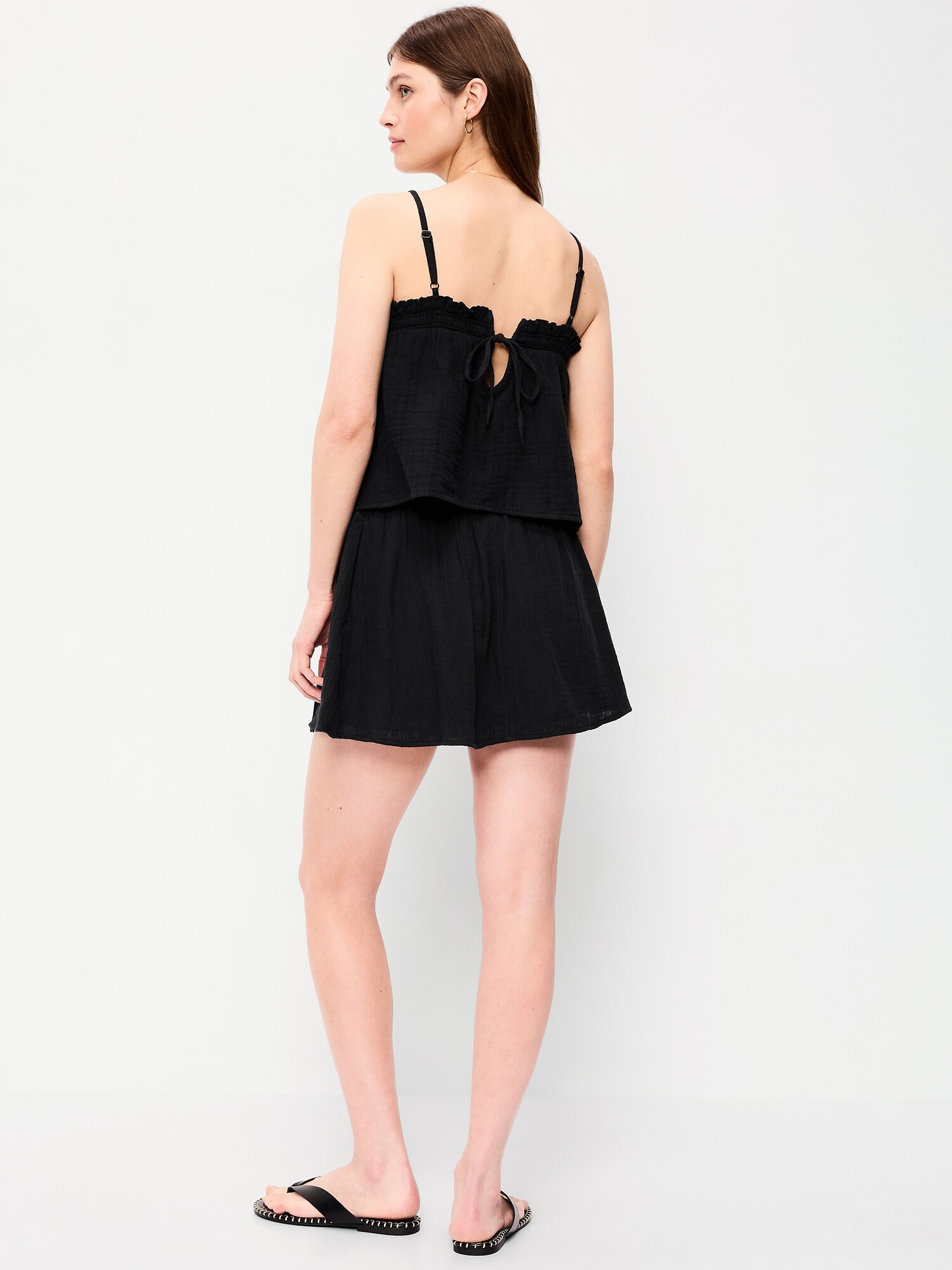 Женская юбка-шорты Old Navy Crinkle Gauze Ruffle Waist Mini Skort, цвет: Чёрный — фото 3