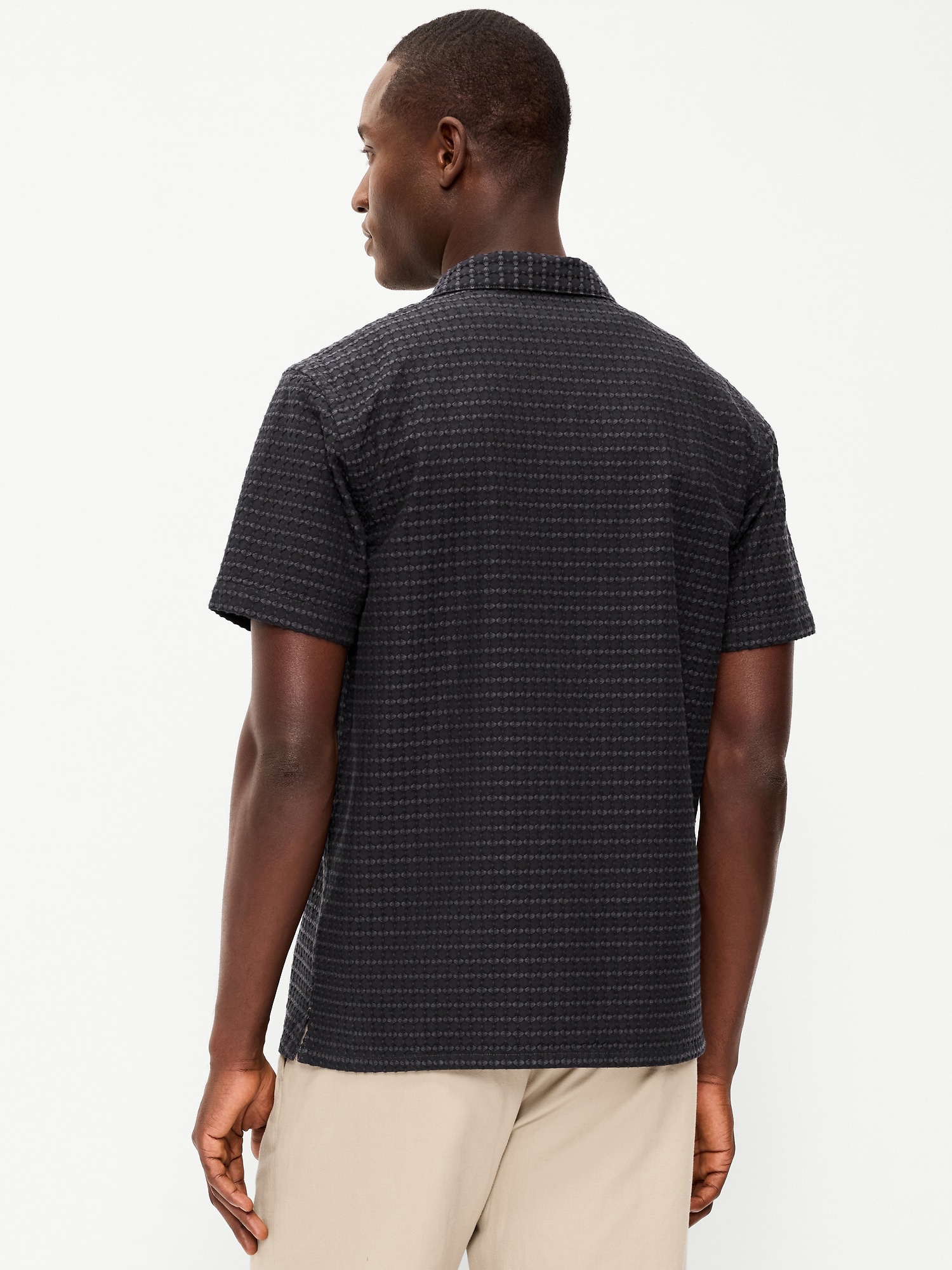 Short-Sleeve Textured Jacquard Camp Shirt