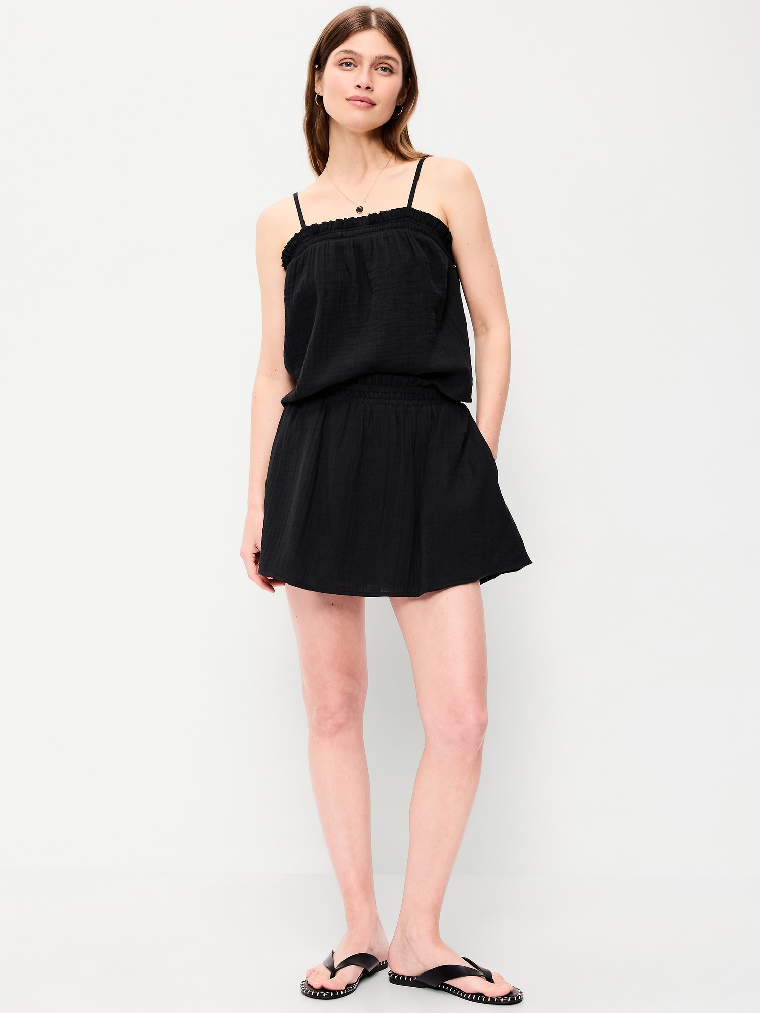 Женская юбка-шорты Old Navy Crinkle Gauze Ruffle Waist Mini Skort, цвет: Чёрный