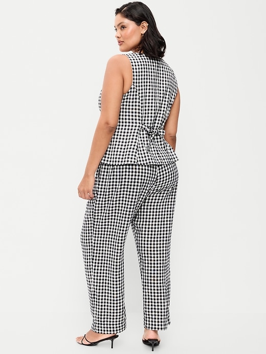 Image number 9 showing, High-Waisted Linen-Blend Straight-Leg Pants