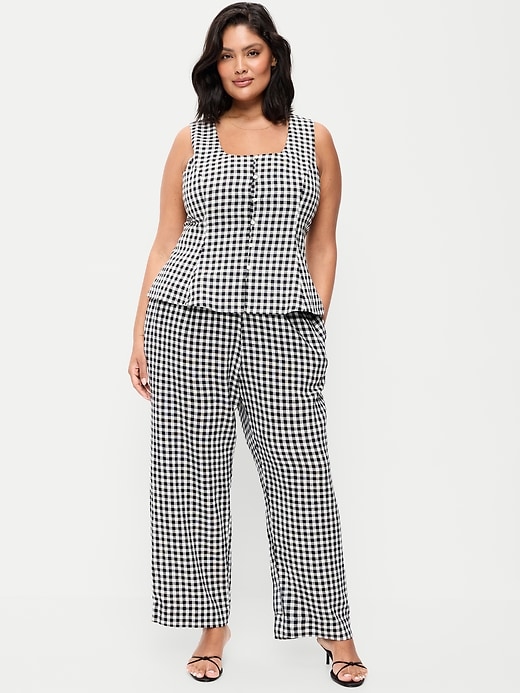 Image number 8 showing, High-Waisted Linen-Blend Straight-Leg Pants