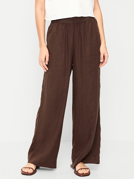Image number 2 showing, High-Waisted Linen-Blend Wide-Leg Pants
