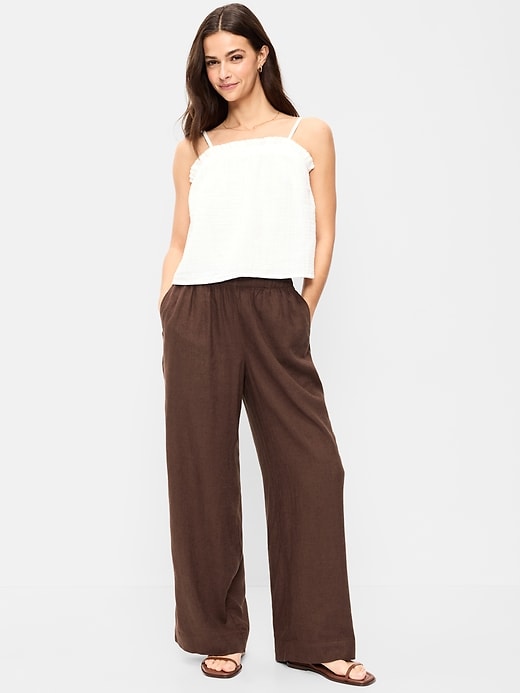 Image number 1 showing, High-Waisted Linen-Blend Wide-Leg Pants