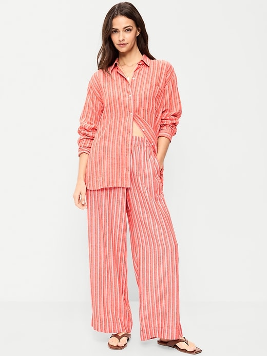 Image number 1 showing, High-Waisted Linen-Blend Wide-Leg Pants