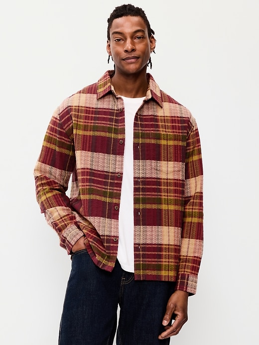 Image number 1 showing, Loose Fit Textured Plaid Pocket Shirt