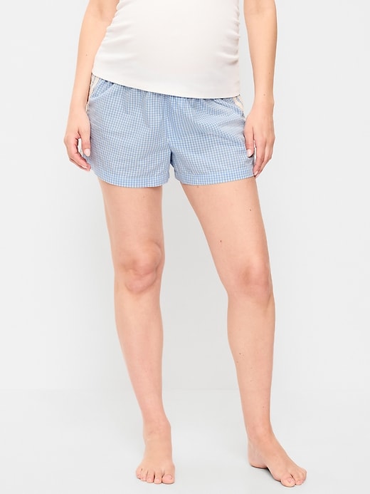 Image number 2 showing, Maternity Poplin Boxer Pajama Shorts