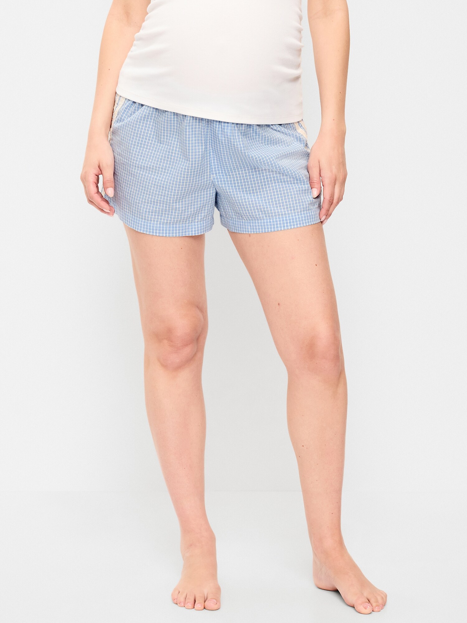 Пижамные шорты Maternity Poplin, боксеры — Old Navy, цвет: Синий в мелкую клетку — фото 2