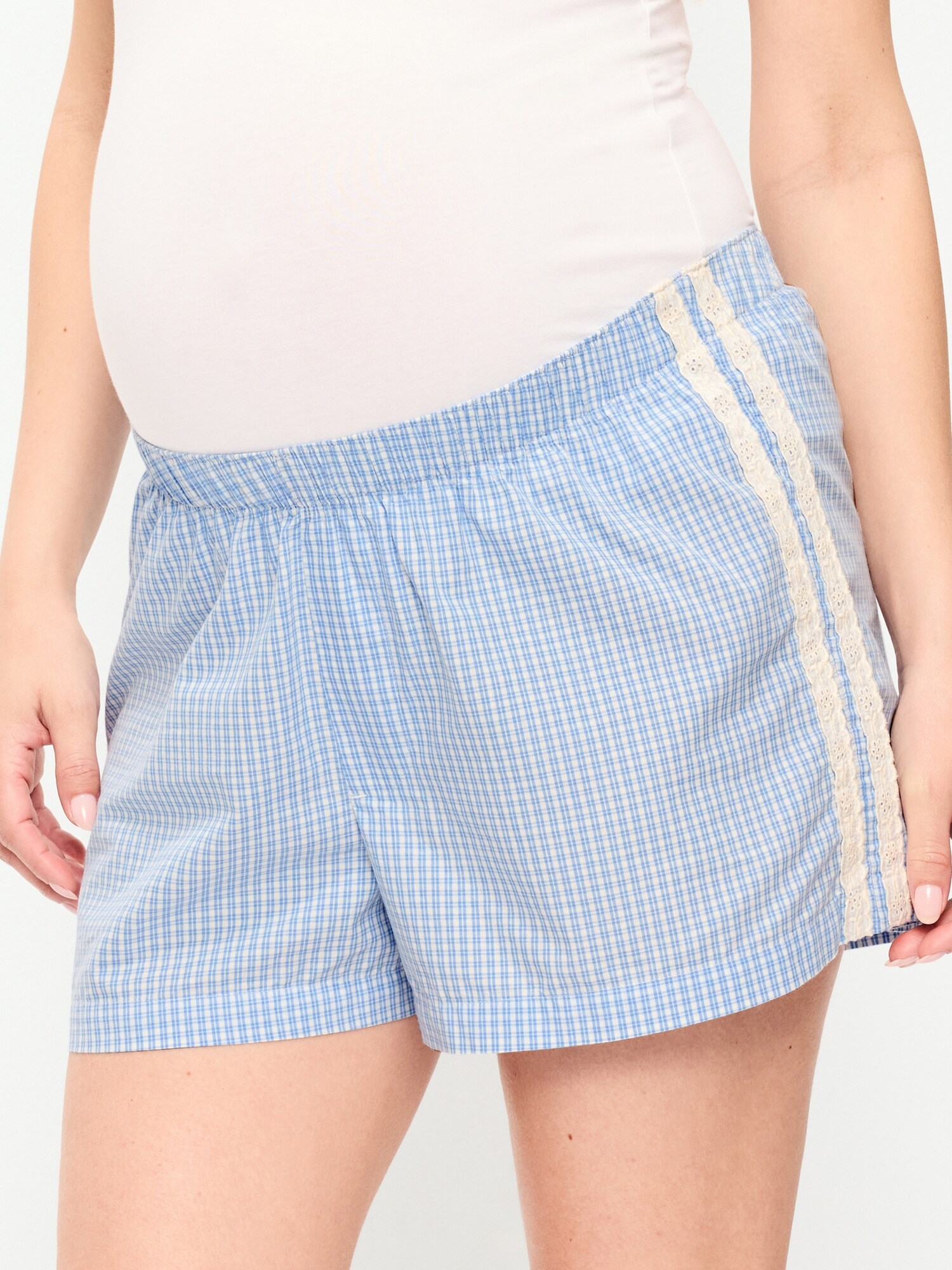 Пижамные шорты Maternity Poplin, боксеры — Old Navy, цвет: Синий в мелкую клетку — фото 5