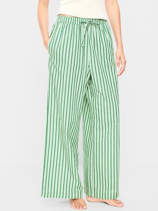 Image number 1 showing, Poplin Wide-Leg Pajama Pants