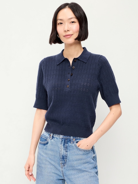 SoSoft Lite Short-Sleeve Pointelle Cropped Polo