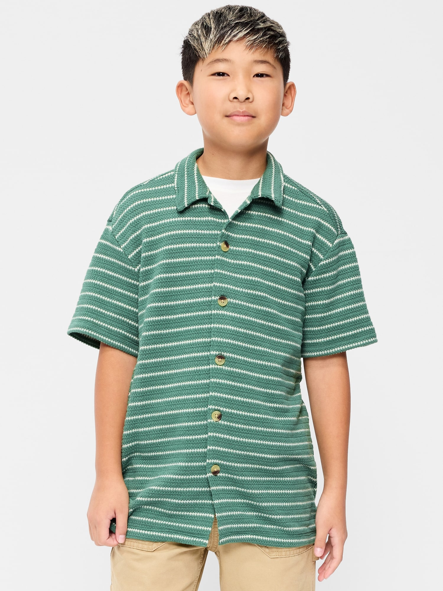 Oversized Short-Sleeve Sweater-Knit Shirt for Boys