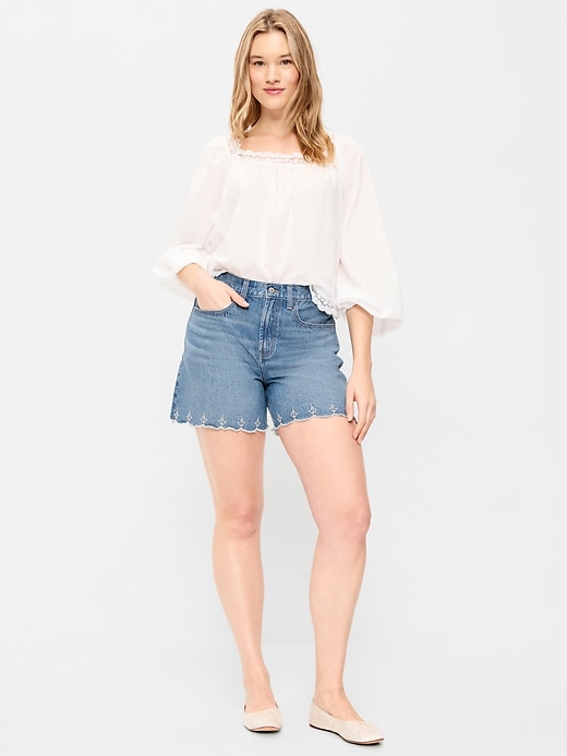 Image number 5 showing, High-Waisted Baggy Jean Shorts -- 5-inch inseam