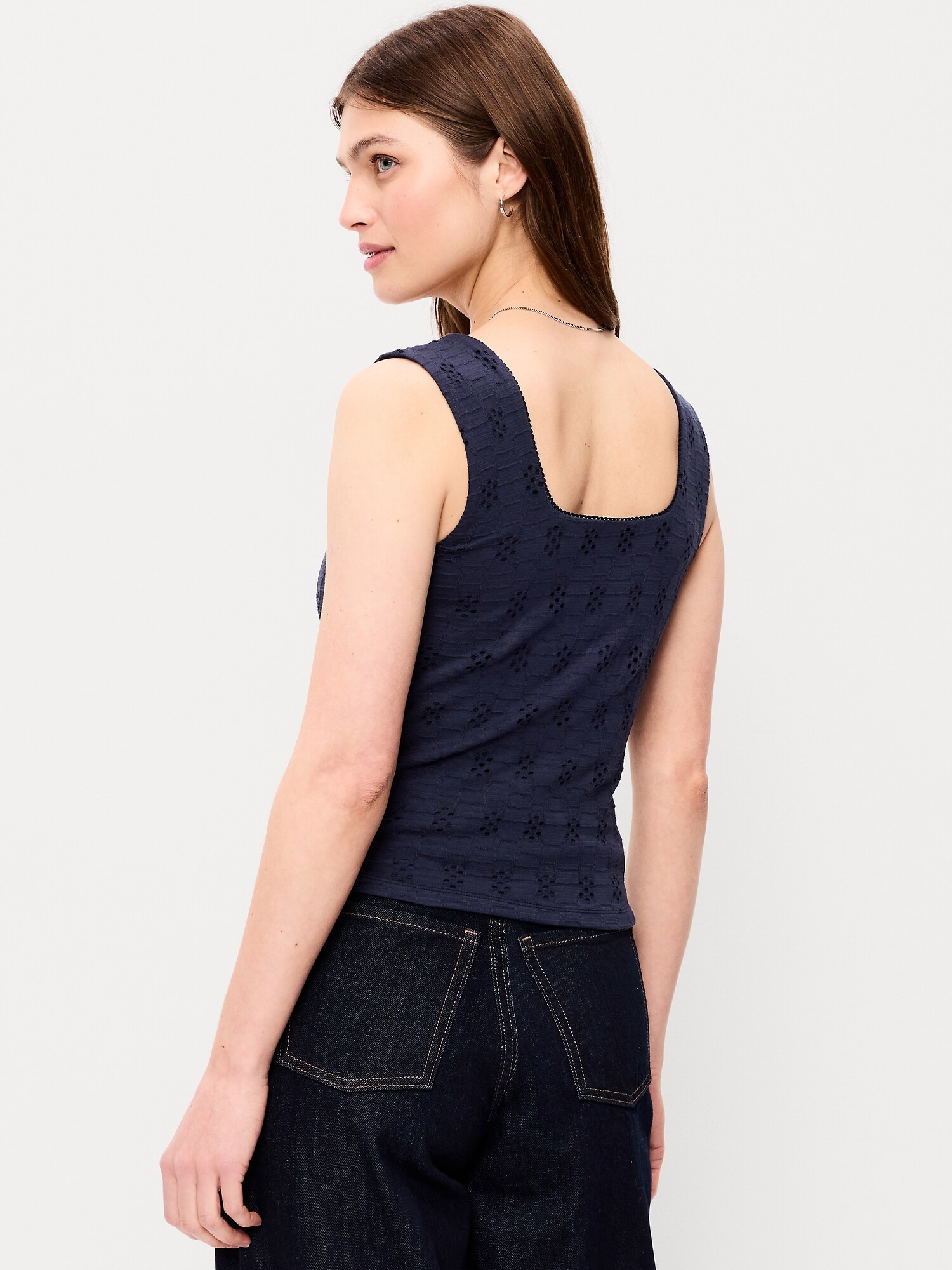Женский топ Old Navy Seamed-Bodice Eyelet Tank Top, цвет: Arctic Depth — фото 2