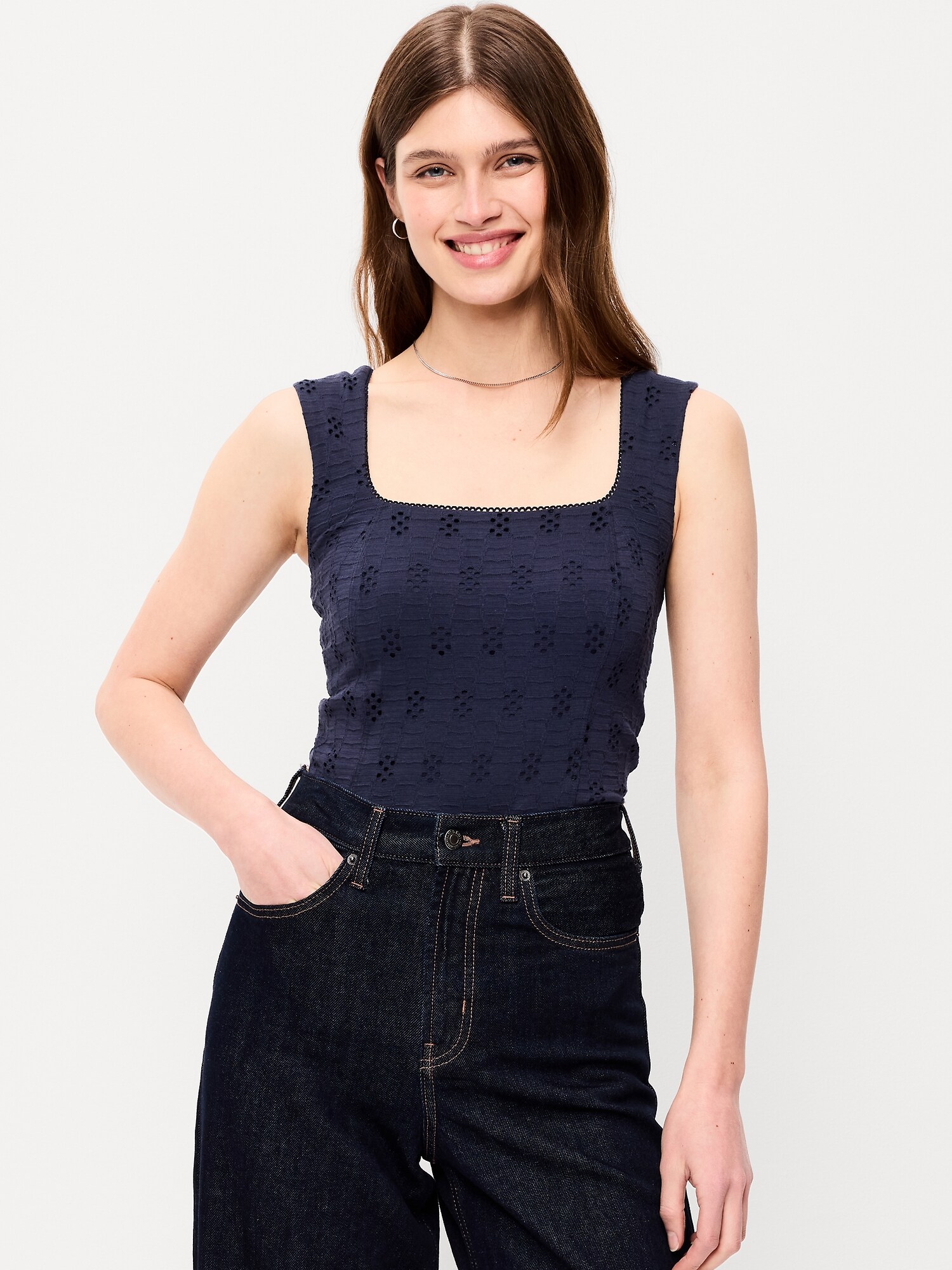 Женский топ Old Navy Seamed-Bodice Eyelet Tank Top, цвет: Arctic Depth