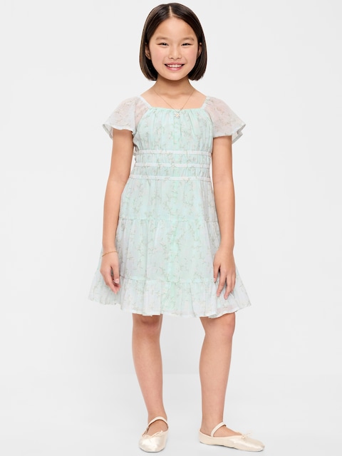 Fit and Flare Crinkle Gauze Tiered Dress for Girls