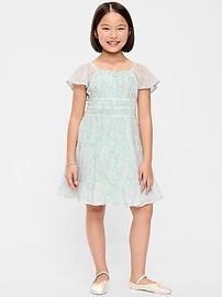 Image number 1 showing, Fit and Flare Crinkle Gauze Tiered Dress for Girls