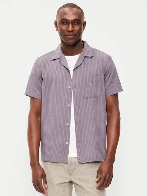 Short-Sleeve Striped Camp Shirt