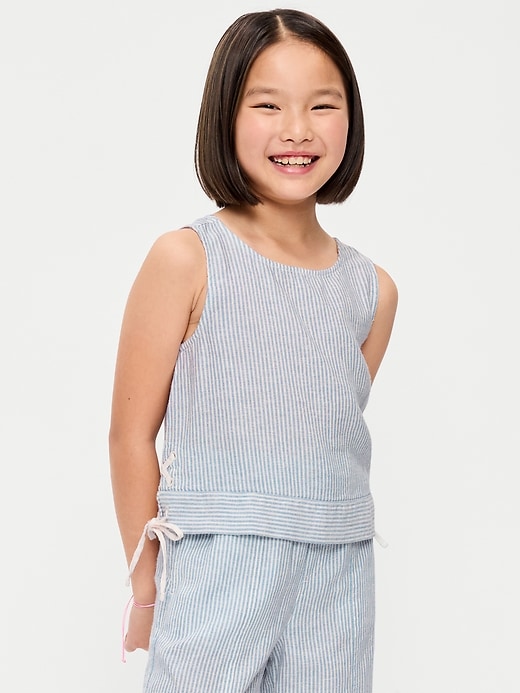 Image number 1 showing, Sleeveless Striped Tie-Knot Linen-Blend Top for Girls