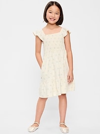 Image number 1 showing, Printed Fit and Flare Smocked Dress for Girls