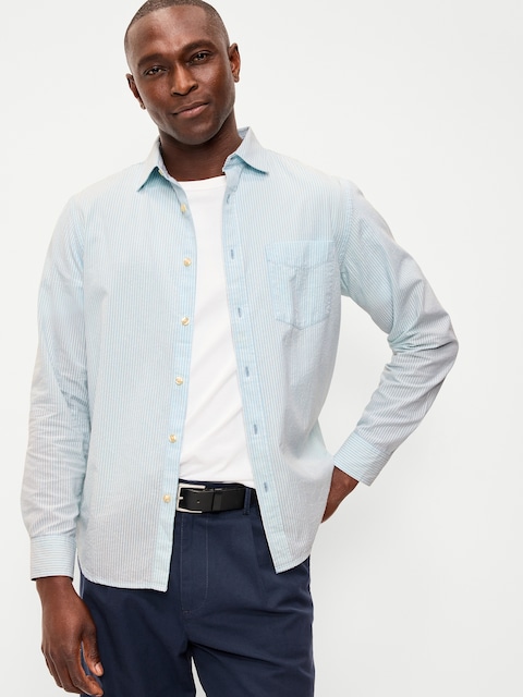 Long-Sleeve Relaxed Striped Pocket Shirt