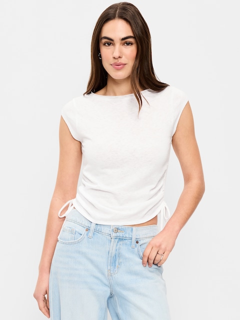 Cap-Sleeve Shirred Side Top