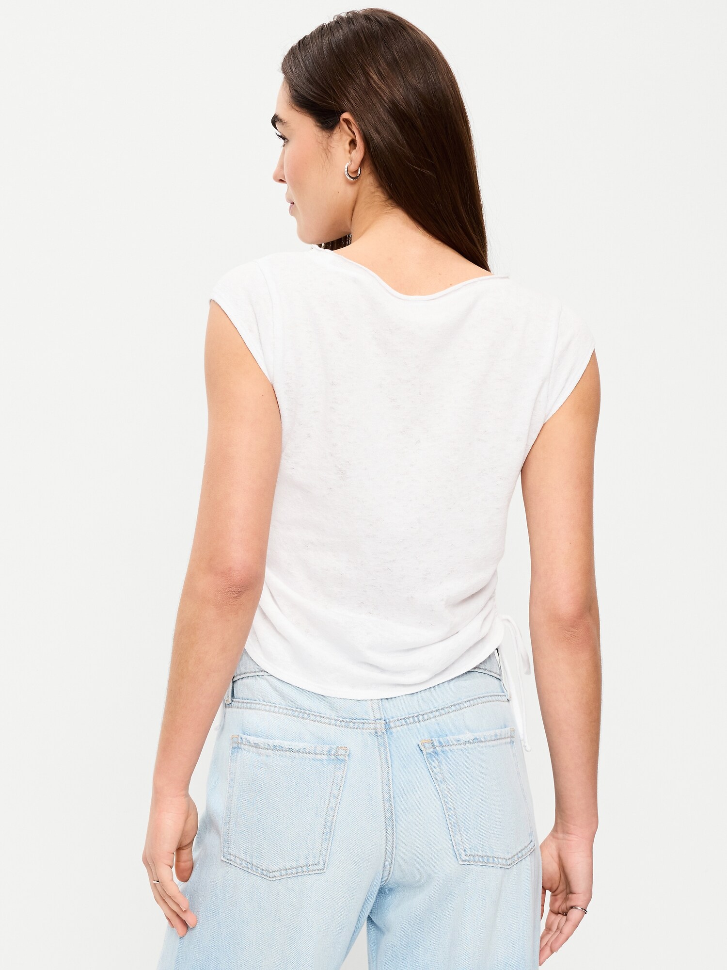 Женский топ Old Navy Cap-Sleeve Shirred Side Top, цвет: Calla Lily — фото 2