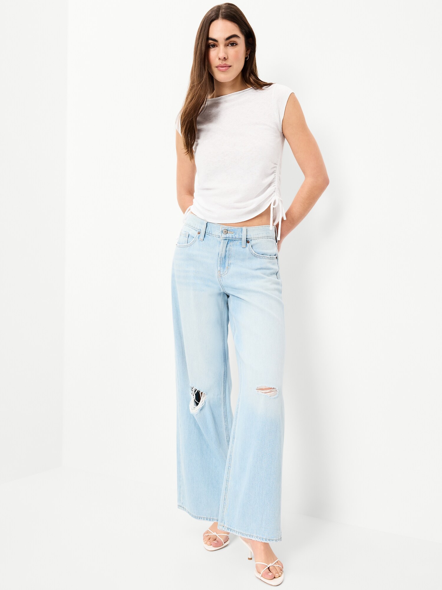 Женский топ Old Navy Cap-Sleeve Shirred Side Top, цвет: Calla Lily — фото 3