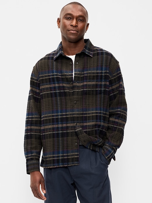 Image number 1 showing, Loose Fit Textured Plaid Pocket Shirt