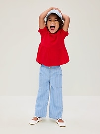 Image number 1 showing, Pull-On Baggy Striped Wide-Leg Cargo Jeans for Toddler Girls