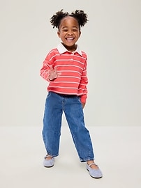 Image number 1 showing, Long-Sleeve Cropped Polo Shirt for Toddler Girls