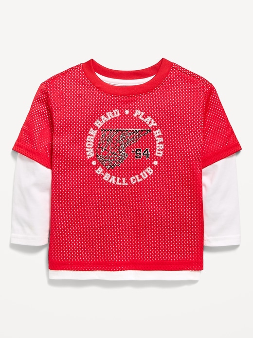 Image number 2 showing, Oversized 2-In-1 Mesh Long-Sleeve T-Shirt for Toddler Boys