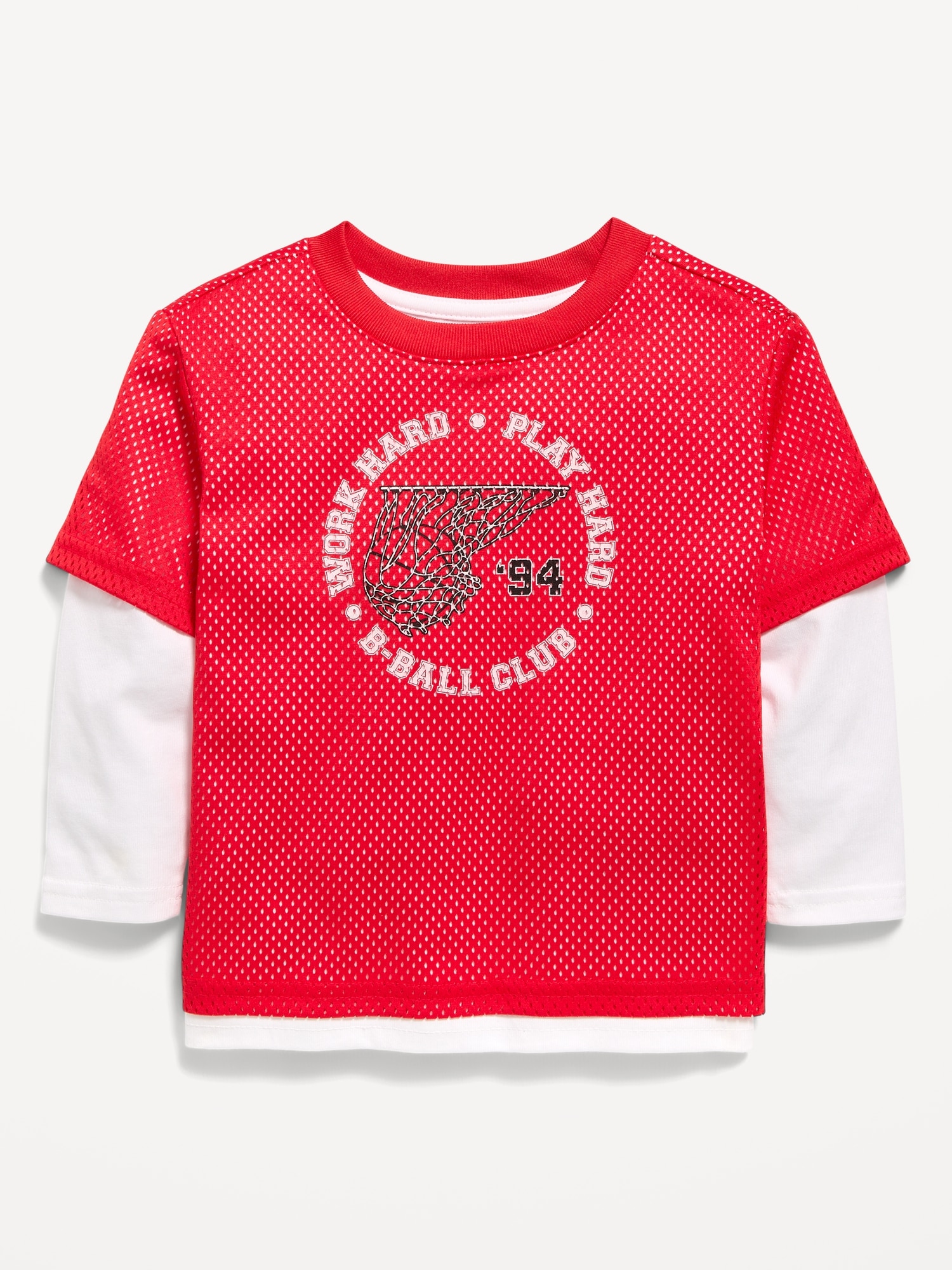 Oversized 2-In-1 Mesh Long-Sleeve T-Shirt for Toddler Boys
