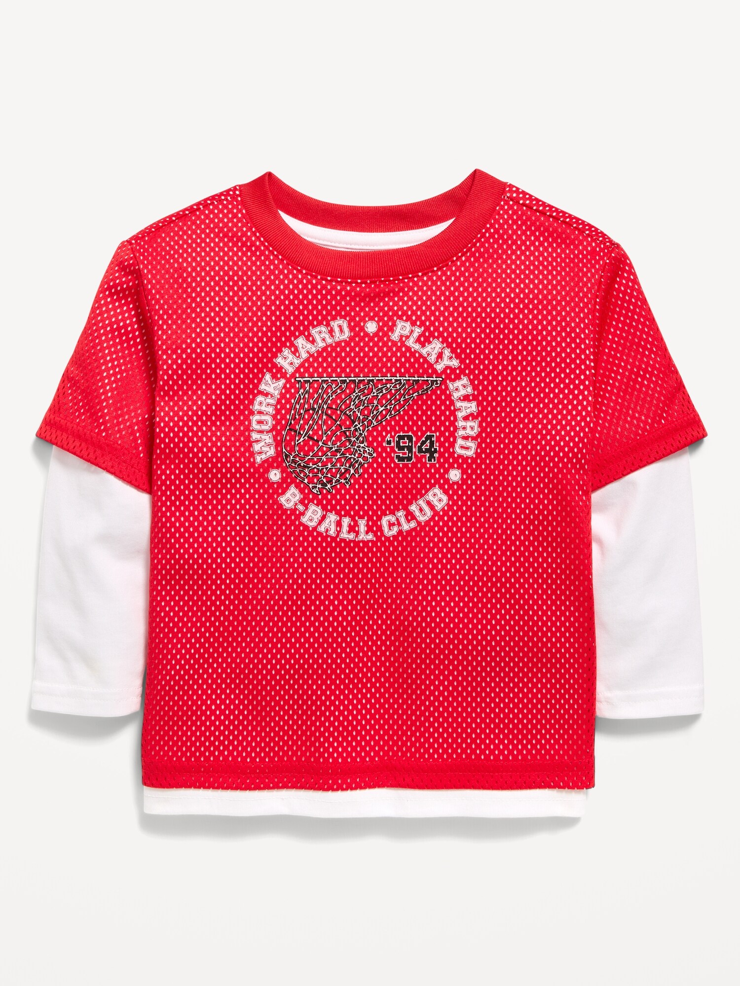 Футболка Old Navy Oversized 2-In-1 Mesh Long-Sleeve T-Shirt для мальчиков-малышей, цвет: Красный — фото 2