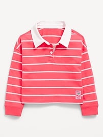 Image number 2 showing, Long-Sleeve Cropped Polo Shirt for Toddler Girls