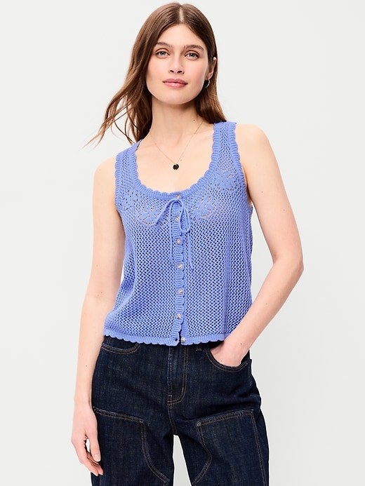 Image number 1 showing, Sleeveless Crochet Button-Front Tank Top