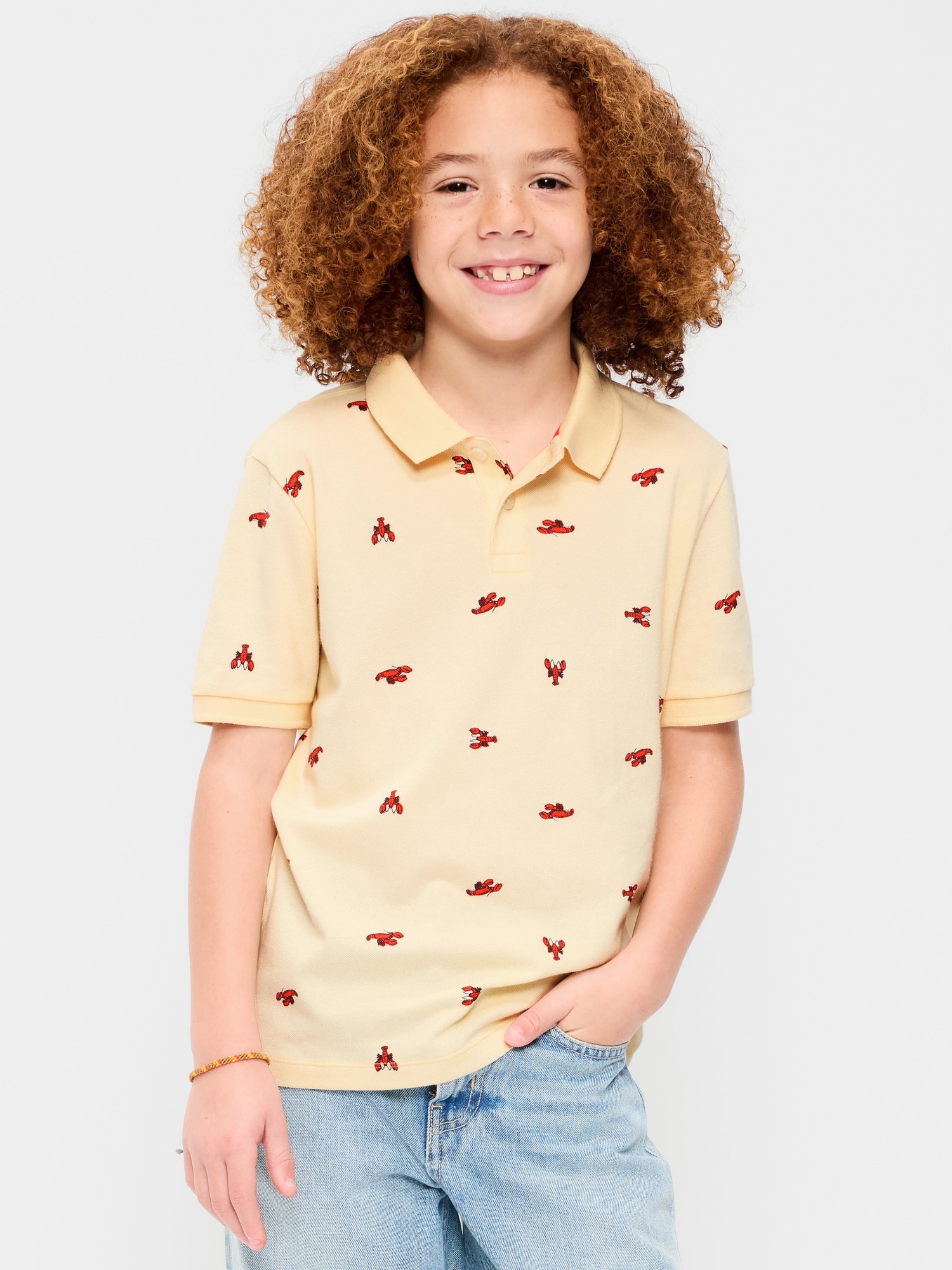 Printed Short-Sleeve Pique Polo Shirt for Boys