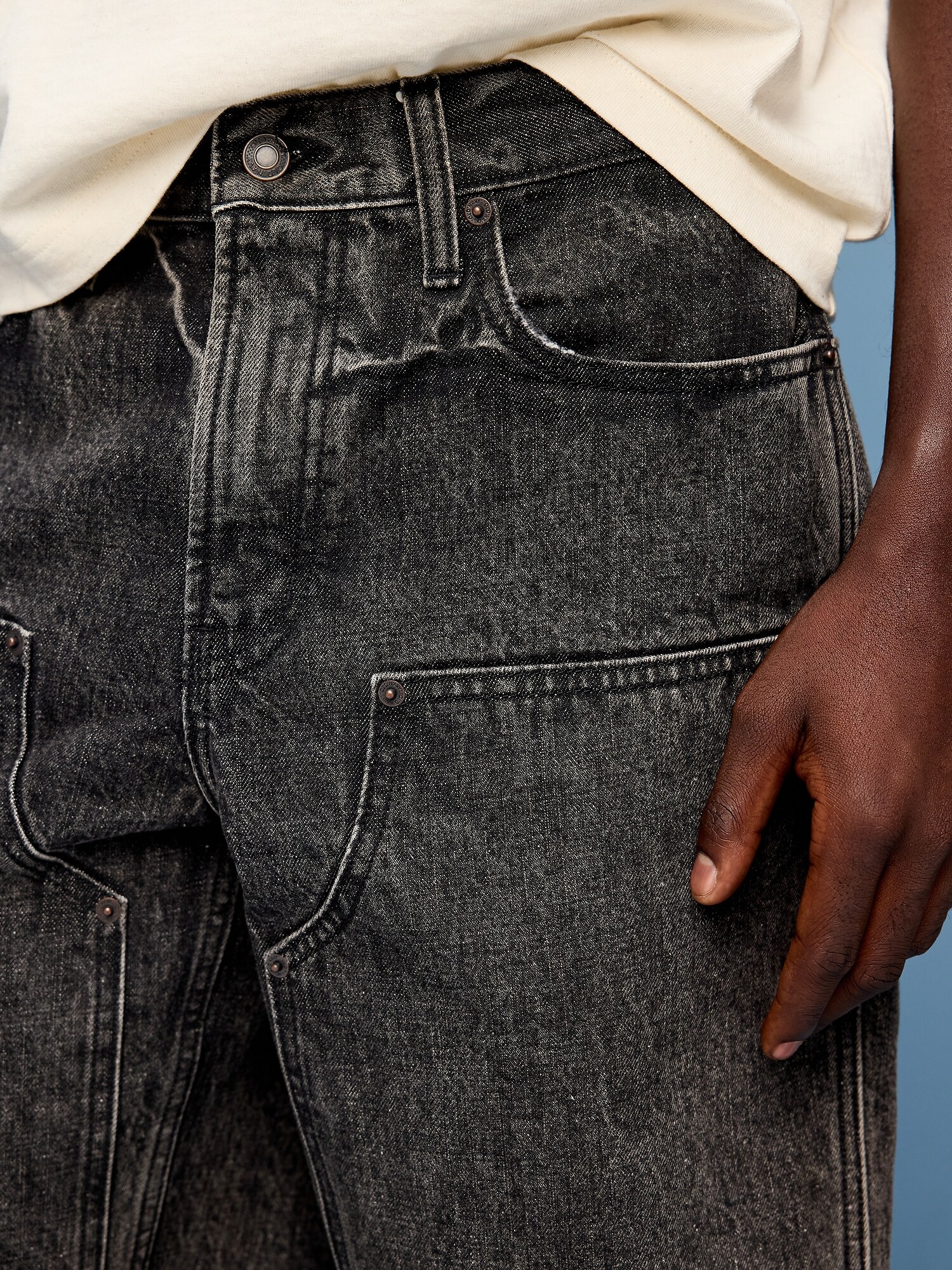 Мужские шорты Old Navy Baggy Carpenter Jean Shorts-- 10-inch inseam, цвет: Чёрный варёный — фото 3