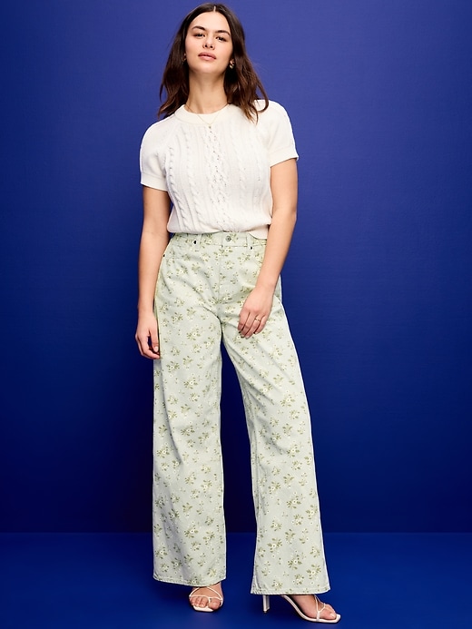 Image number 6 showing, High-Waisted Baggy Floral Print Wide-Leg Jeans