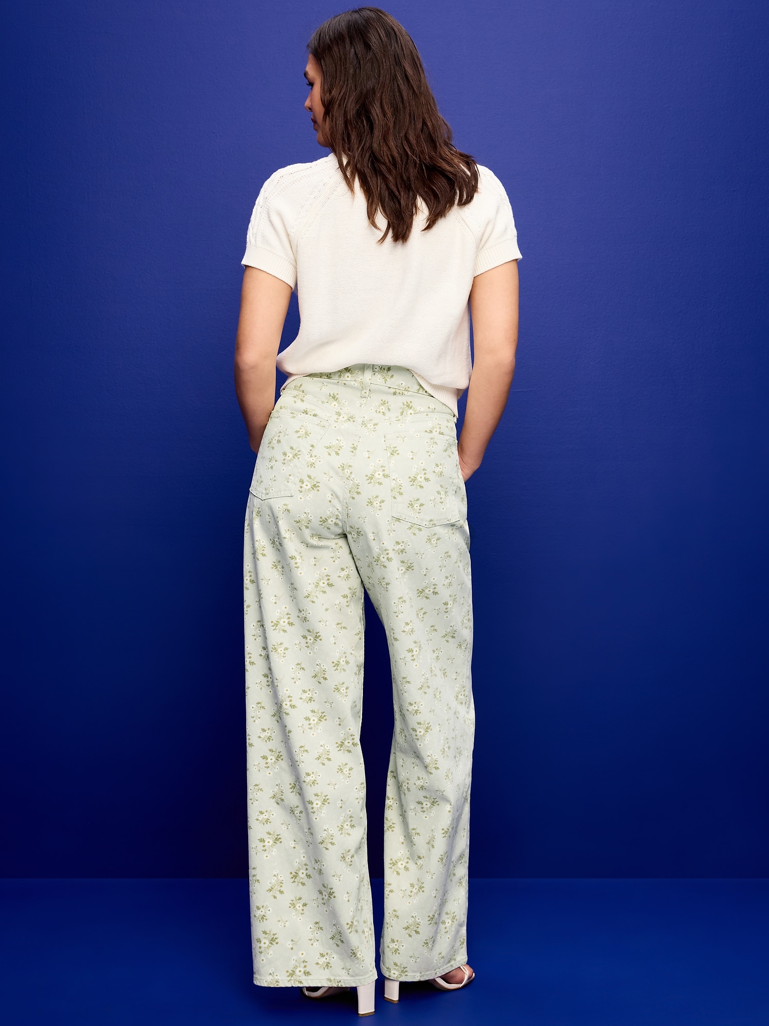 High-Waisted Baggy Floral Print Wide-Leg Jeans