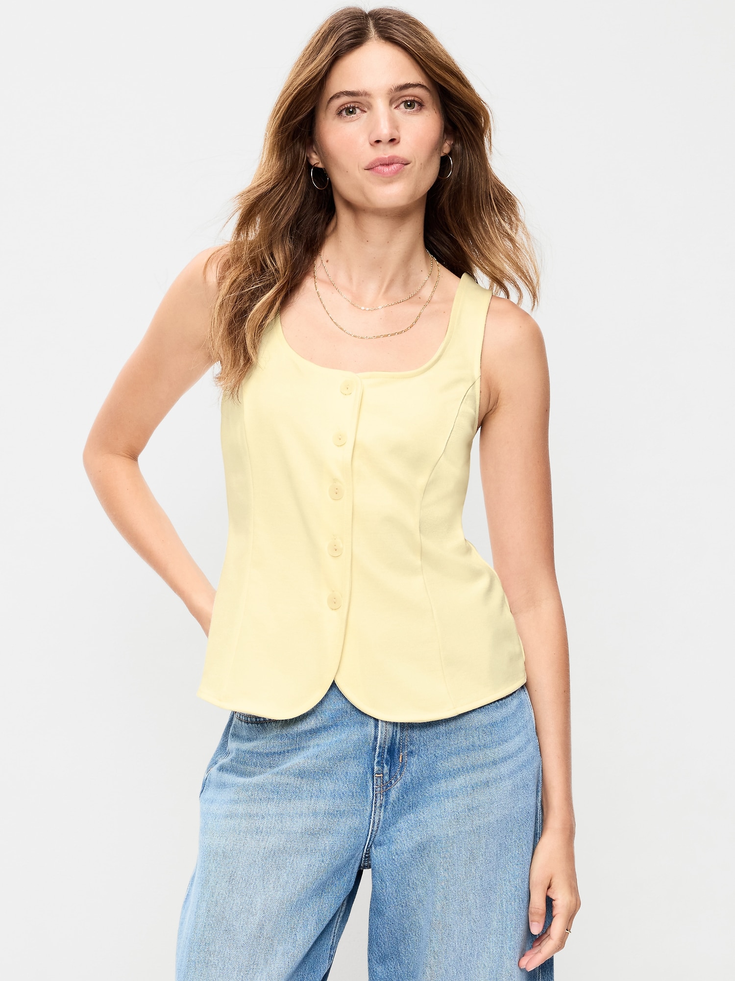 Sleeveless Button-Down Top