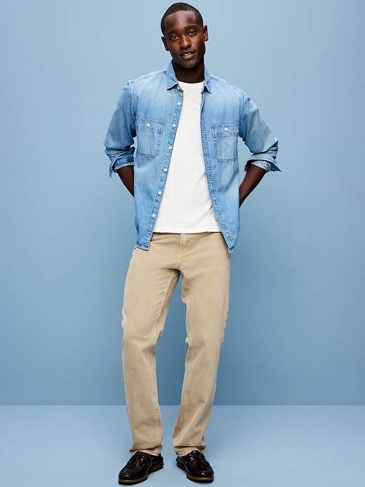 Image number 1 showing, Structured Straight Non-Stretch Jeans