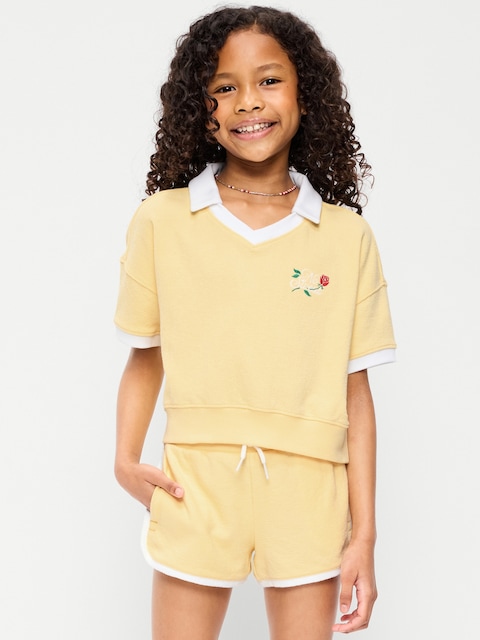 Short-Sleeve Cropped Retro Terry Polo for Girls