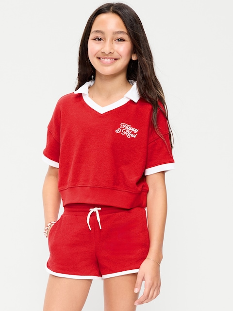 Short-Sleeve Cropped Retro Terry Polo for Girls